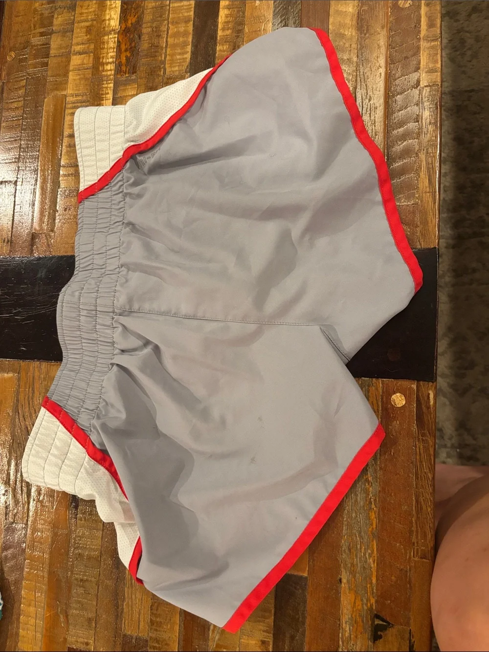 Nike Light Gray Athletic Shorts with Red Trim